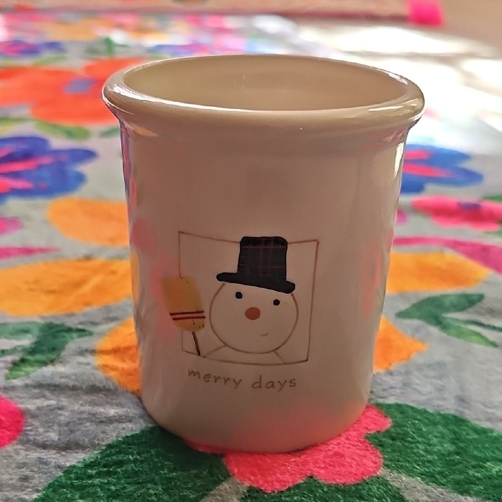 Hallmark Cream Holiday  Candle Holder with Snowman Design